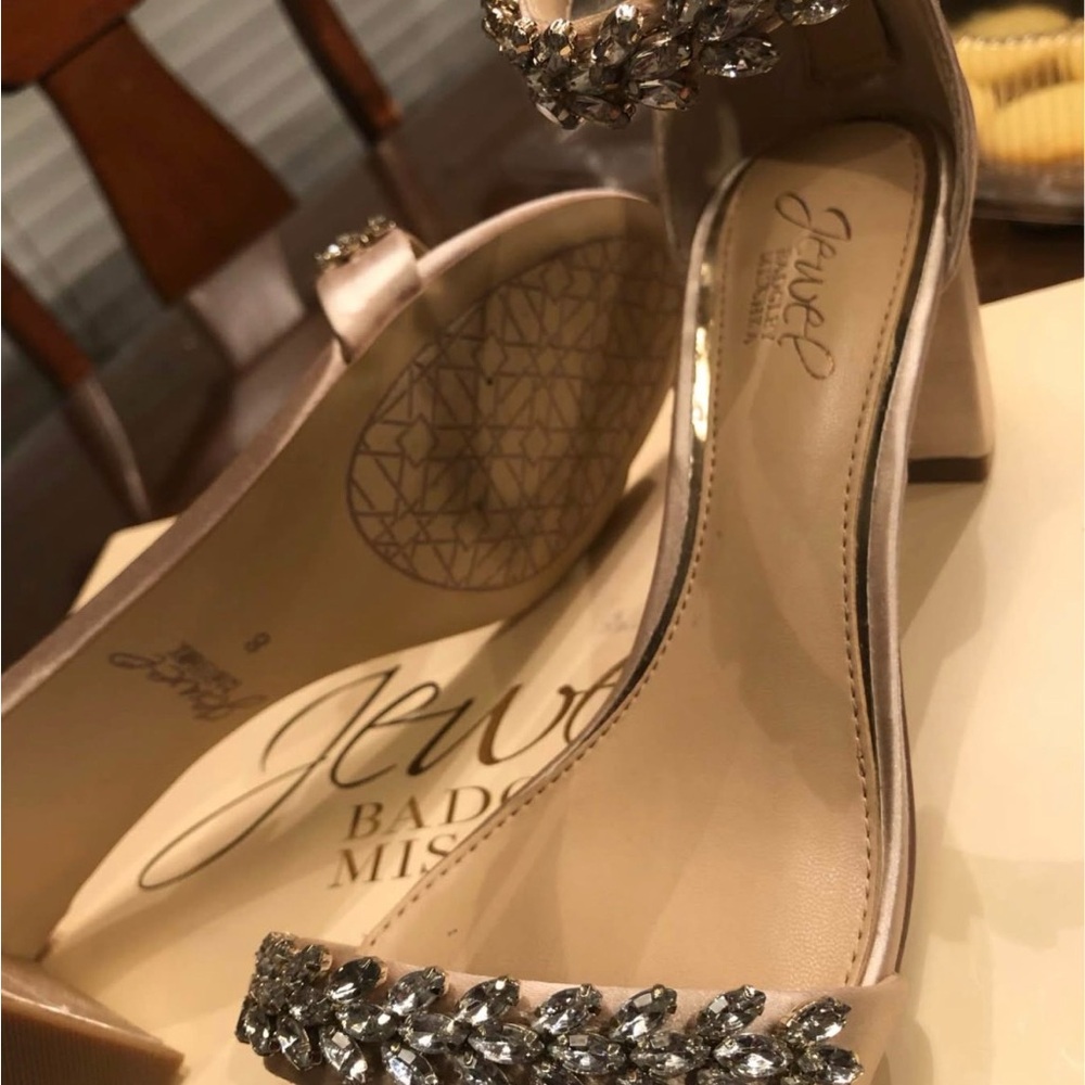 Badgley Mischka Nude Jewel-Embellished Heels - Picture 2 of 4